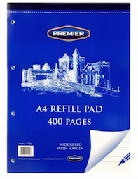 Premier A4 Refill Pad 400 Pages Wide Ruled Top Opening